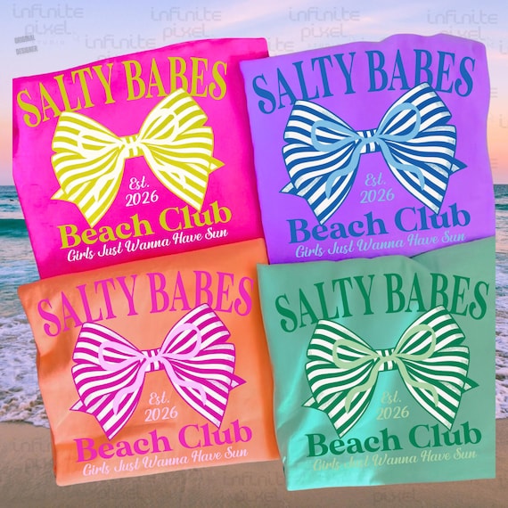 Salty Babes PNG, Coquette Bow Png, Neon Summer Png Shirt Designs, Trendy Summer Beach Png Coquette png Beach Aesthetic png, preppy beach png