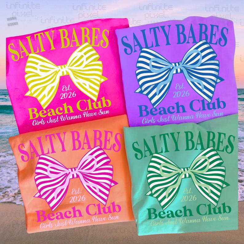 Salty Babes PNG, Coquette Bow Png, Neon Summer Png Shirt Designs, Trendy Summer Beach Png Coquette png Beach Aesthetic png, preppy beach png image 1