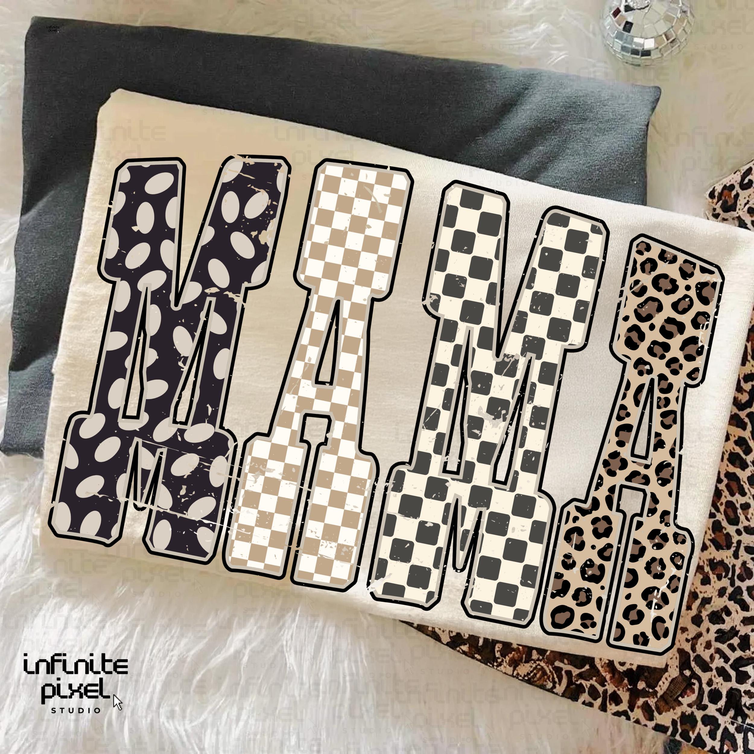 R-mama様☆確認用 Mama PNG, Leopard Print Checkered Mama Letters PNG, Retro Animal