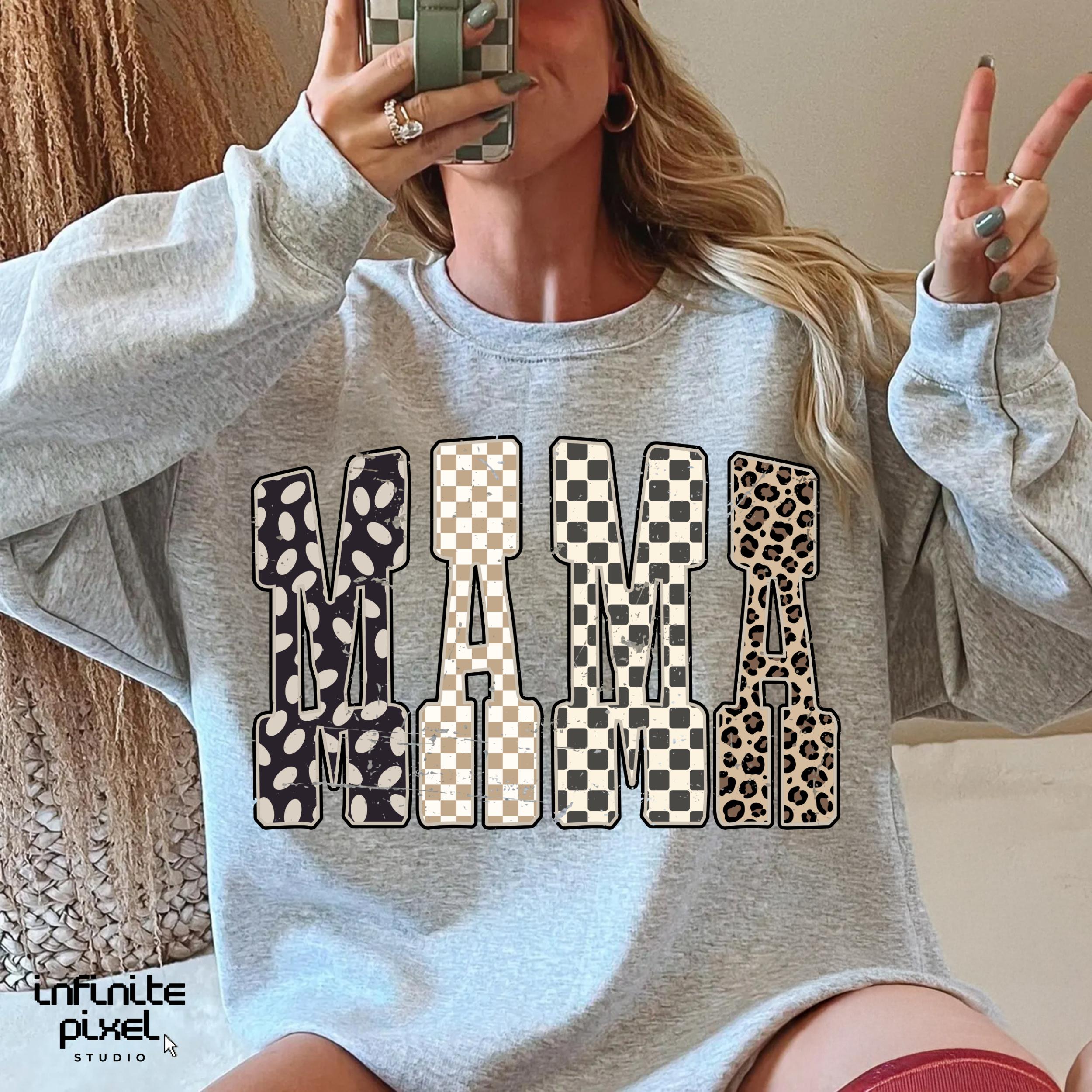 Mama PNG, Leopard Print Checkered Mama Letters PNG, Retro Animal