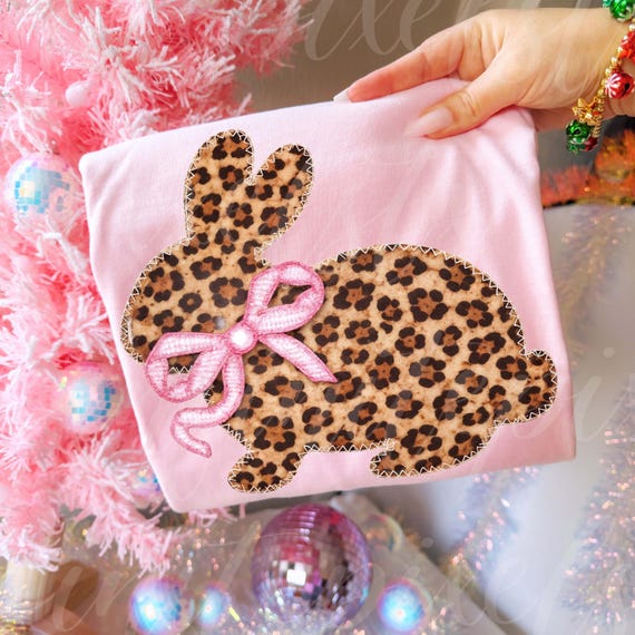 Leopard Bunny PNG, Easter Bunny with Pink Bow PNG, Cute Leopard Rabbit Sublimation, Trendy Easter Shirt Design PNG