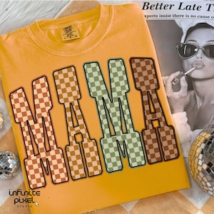 Fall Mama PNG, Checkered Mama Sublimation Design, Autumn Colors Mom Shirt PNG, Retro Mama Fall Download, Trendy Checkered Mom PNG