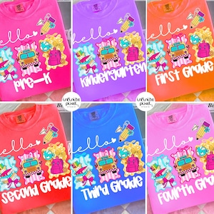 Retro Back to School PNG Neon Disstressed Bundle, Coquette Kindergarten Pre-K 1st 2nd 3rd 4th Grade Png, Girly Pink Bow, Hand Drawn,Colorful