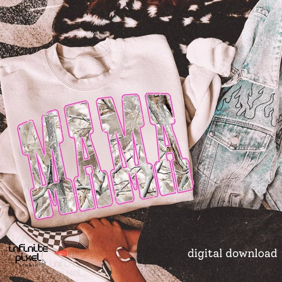 Mama PNG, Camo Print Sublimation Design, Rustic Pink Outline Mama Letters PNG, Digital Download, Trendy Mom Shirt Design