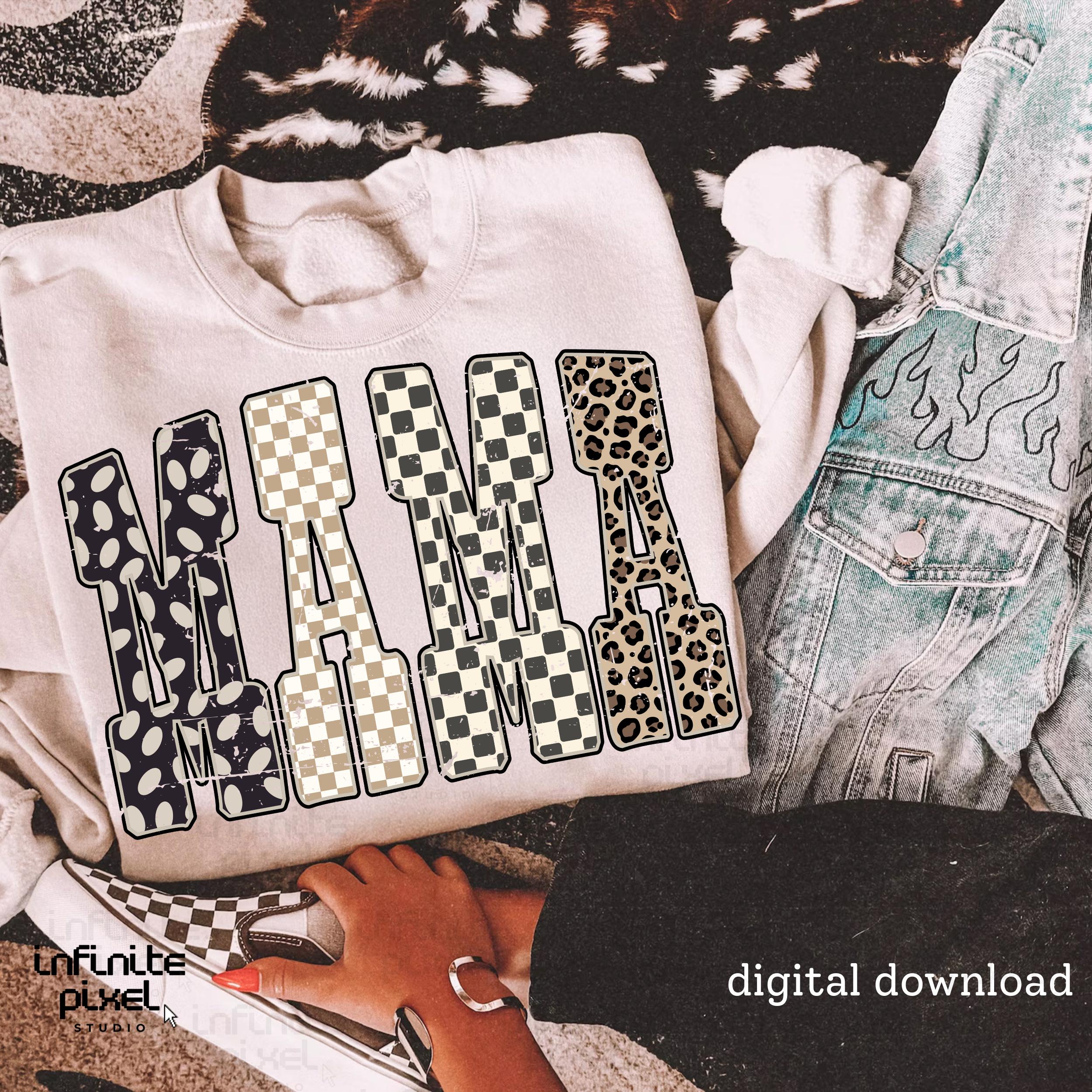 白雪MAMA様　確認用 Mama PNG, Leopard Print Checkered Mama Letters PNG, Retro Animal