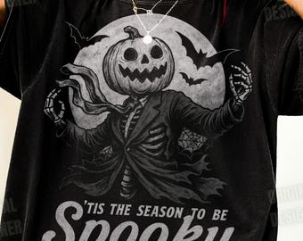 Spooky Season Pumpkin Png, Skeleton Halloween Shirt Design, Vintage Horror Moon Png, Scary Jack O Lantern Sublimation, Gothic Halloween Art