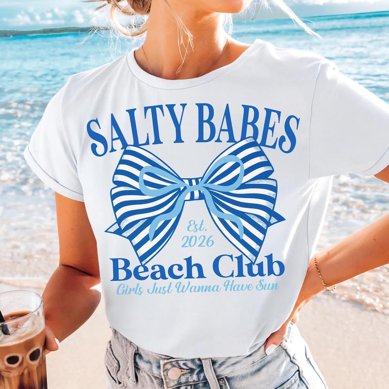Salty Babes PNG, Coquette Bow Png, Neon Summer Png Shirt Designs, Trendy Summer Beach Png Coquette png Beach Aesthetic png, preppy beach png image 4