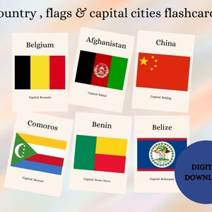 Printable 195 Country Capital and Cities Flashcards | UN Countries | Geography Learning Tool | Homeschool | Classroom Decor
