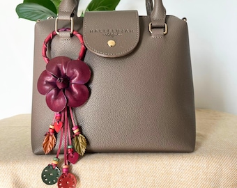 Leather Flower Keychain | Handmade Bag Charm | Purse & Handbag Accessory | Gift for Her