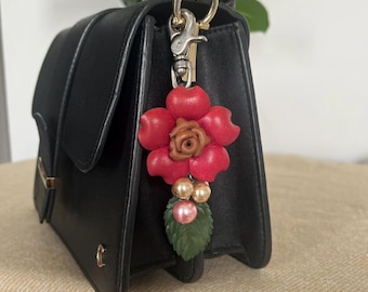 Leather Flower Keychain: Elegant Floral Bag Charm / Gift For Her