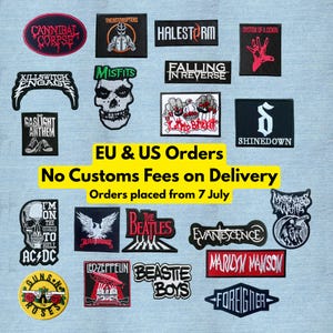 Rockmuziekpatch, geborduurd, opstrijkbaar of opnaaibaar embleem voor jassen, tassen en vesten.