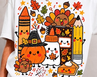 Thanksgiving pour les enseignants (PNG/SVG), décoration de classe d'automne, citrouille et dinde, crayons de couleur (PNG), Thanksgiving pour les enseignants