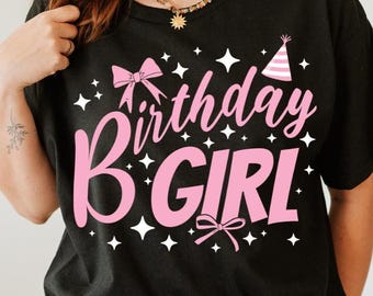 Birthday Girl PNG SVG, Preppy Coquette Bow Birthday SVG, Cute Birthday Cut File for Cricut, Sublimation Birthday Shirt Png