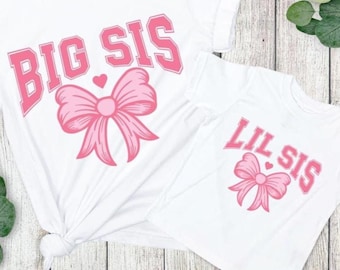 Grote zus en kleine zus SVG-png-bestand | Bijpassende shirtontwerpen voor zus | Coquette roze strik esthetiek | Clipart sublimatie grote zus kleine zus