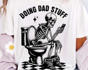 Doing Dad Stuff PNG SVG | Funny Skeleton Toilet Dad Design | Retro Checkered Father’s Day Sublimation | Gift for Him | Digital Download
