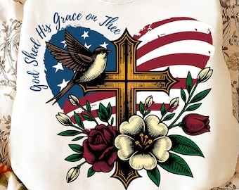 God Shed His Grace On Thee PNG, Patriotic Coquette USA Design, Preppy Red White Blue Graphic
