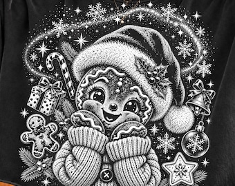 Pain d'épice de Noël preppy (PNG/SVG), motif demi-teintes Coquette Christmas, design rétro en pain d'épice, fichier de sublimation pour les fêtes