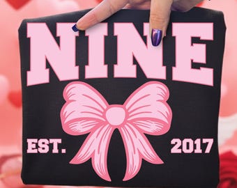 Coquette Bow 9e verjaardag, png | Schattige roze strik verjaardag meisje ontwerp | Digitale download