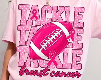 Tackle Cancer PNG, Pink Football Cheer Sublimation, Breast Cancer Awareness PNG, Football Breast Cancer PNG, Pink Coquette Ribbon Png