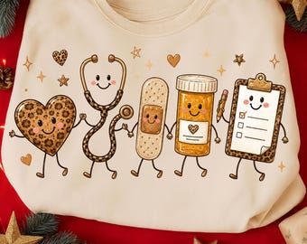 Leopard Nurse Doodle PNG, School Nurse Shirt Design, Back to School Nurse Gift, PICU RN Healthcare Worker Sublimation, Digital Download