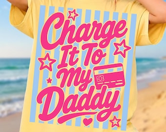 Charge It To My Daddy PNG, Daddy’s Girl Sassy Toddler Design, Pink Checkerboard Coquette Bow Graphic, Trendy Girls Sublimation Download