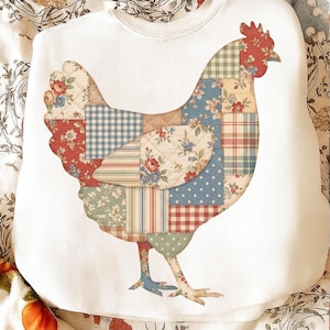 Easter Patchwork Chicken PNG | Vintage Quilt Farm Spring Design | Digital Download