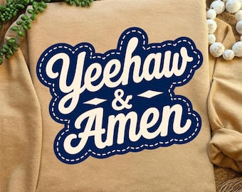 Yeehaw et Amen PNG SVG, conception de chemise chrétienne occidentale, graphique rétro de foi de cow-boy, téléchargement par sublimation grunge de rodéo du sud