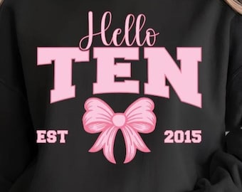 Hola, diez años est. 2015 SVG PNG / Lazo de cumpleaños SVG / Décimo cumpleaños Png / Regalo de cumpleaños para diez años / Año est. 2015 Descarga digital