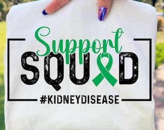 Kidney Disease PNG SVG Awareness Team | Support Squad Kidney Disease PNG | Green Ribbon Awareness Kidney Transplant Survivor