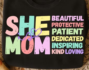 Ella es mamá SVG PNG, diseño retro cristiano para el Día de la Madre, gráfico floral de fe para mamá