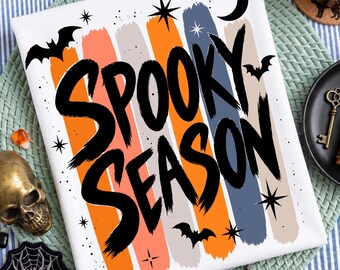 Spooky Season Striped Halloween Bats PNG SVG, Coquette Halloween Shirt Design, Trendy Fall Ghost Sublimation, Cute Spooky Digital Download