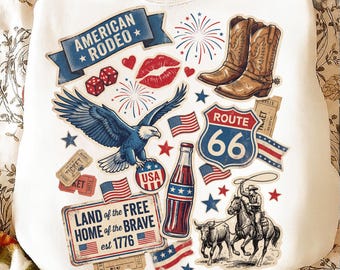 American Rodeo Western Collage PNG | Retro Cowboy 4th of July Graphic | Trendy Patriotic Independence Day Shirt Design