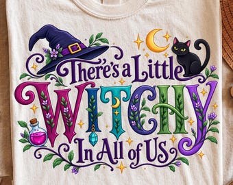 There's a Little Witch In All of Us PNG, Halloween PNG, Witchy Halloween Cut File, Vintage Witchcore Cat Cauldron, Spooky Season Design