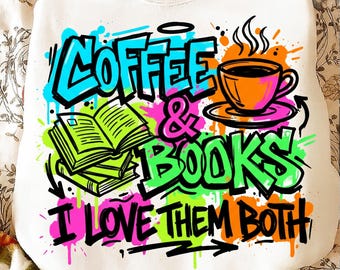 Café y libros PNG / Diseño floral para amantes de los libros de San Valentín / Descarga digital