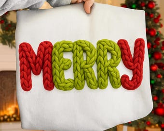 PNG navideño con letras a mano en hilo sintético / Descarga de sublimación navideña / Archivo digital DTF festivo