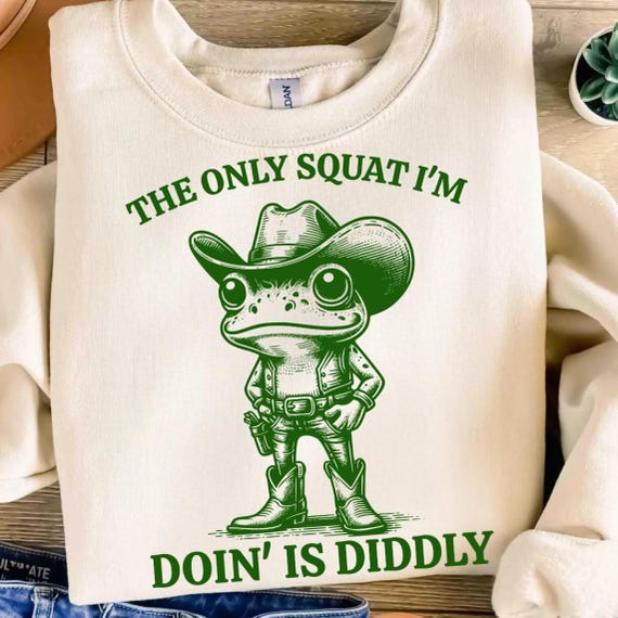 Funny Cowboy Frog PNG SVG, The Only Squat I'm Doin Is Diddly PNG, Lazy Gym Humor Shirt, Western Frog Svg, Diddly Squat Tee for Men & Women