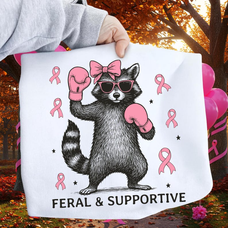 Supportive Racoon Breast Cancer Support Squad PNG SVG | Feral and Supportive Funny ...