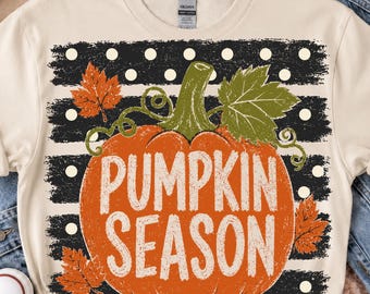 Pumpkin Season PNG, Polka Dot Stripes Pumpkin Design, Trendy Fall Sublimation, Cute Autumn Shirt Graphic, Digital Download