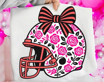 Casque de football floral PNG SVG | Casque scintillant rouge et noir avec noeud en seersucker | Design par sublimation esprit d'équipe | L'esprit de l'école PNG