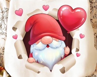 Gnomo de San Valentín PNG / Diseño de gnomo con corazón / Gráfico elegante de San Valentín / Gnomo de amor rosa sublimado PNG