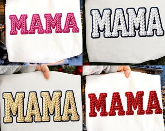 Paquete de imágenes PNG para mamá / Estilo de hilo de gancho y cierre / Letras tejidas en tonos marrones / Diseño de sublimación con mechones hechos a mano / Archivo para camiseta de mamá moderna y acogedora