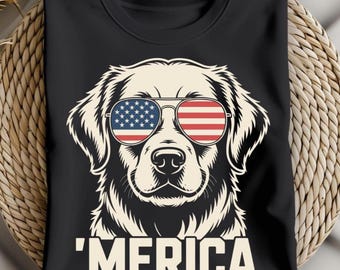 Golden Retriever 4th of July ‘Merica SVG PNG | Patriotic Dog Design | Funny USA Pup Art | Independence Day Digital Download Print