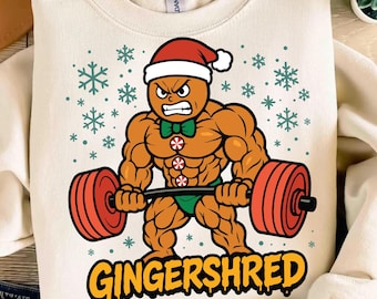Gember PNG SVG, grappige Gingerbread Man sportschool kerstontwerp, bodybuilding peperkoek PNG, vakantieshirt spier, Fitness Xmas Svg