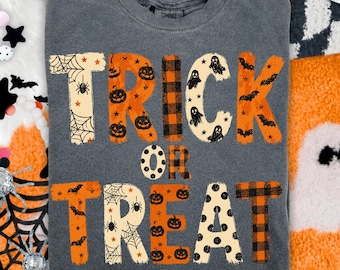 Trick or Treat PNG, Trendy Halloween Ghost Pumpkin Shirt Design, Spooky Sublimation Graphic, Cute Fall Digital Download