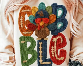 Faux Yarn Boys Gobble Turkey PNG | Turkey in Hat Sublimation File | Boys Thanksgiving Holiday Shirt Design | Hand-Drawn Fall Printable Art