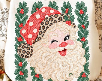 Papá Noel retro con lunares navideños PNG SVG, árbol de Navidad estético PNG, corona navideña desgastada, diseño navideño festivo