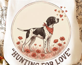Cazando por Amor PNG / Diseño de Perro de Caza de San Valentín / Perro de Caza Floral Sublimación Descarga Digital
