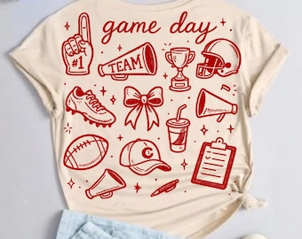 Game Day Doodle PNG SVG - design de maillot de football mignon - sublimation coquette Game Day - Clipart amateur de football - téléchargement numérique pour Cricut