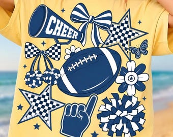 Coquette Bow Football Blue Game Cheer Mom Touchdown PNG / Maglietta Football Mom / Design Game Day Cheer / Grafica Blue Football