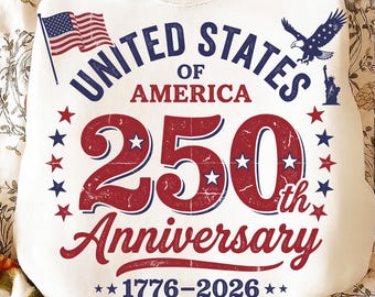 USA 250 Years Anniversary PNG | Retro America Flag 4th of July Patriotic Design | Digital Download